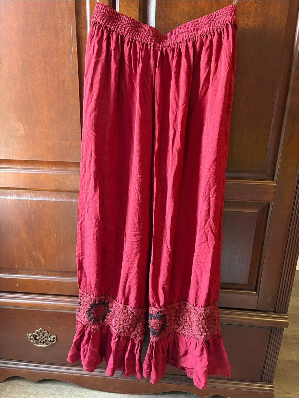 EARTHBOUND Red Wide-Leg Pants with Crochet Hem